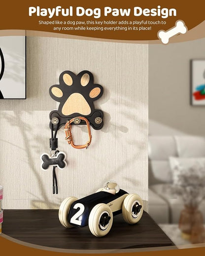 MTERSE Pine Wood Key Holder Wall Mount – Cute Dog Paw Key Hooks for Dog Leash Holder & Coat Rack for Entryway, Bedroom, or Living Room – Rustic Farmhouse Wall Decor for Home Organization (Black)