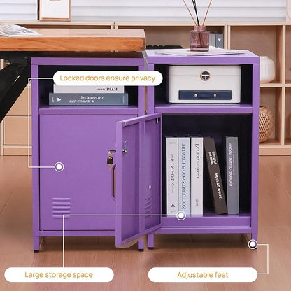 ALBAD Compact Metal Nightstand with Lockable Cabinet and Open Shelf, Modern Bedside Table, Versatile Side Table for Bedroom, Living Room, or Office (Purple, 26" H-Lockable Door)