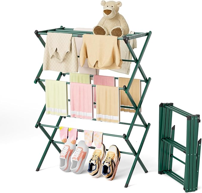BAKON Clothes-Drying-Rack-Foldable for Small Space, Laundry-Drying Rack Collapsible for Hanging Clothes, Metal Clothing Dry Rack Suit for Indoor & Outdoor, Dorm Room, Apartments, RV, Navy Blue