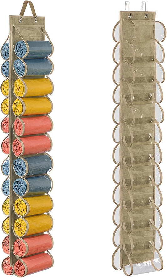 Lirex Scarf Storage Organizer with 24 Pockets, Yoga Legging Storage Organizer for Family Closet Bedroom, Light Coffee