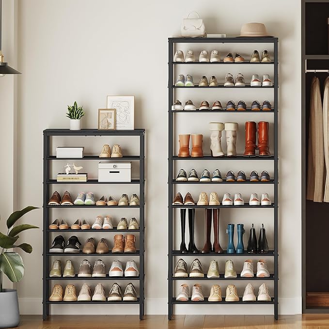 12 Tier Shoe Rack, Large Capacity Shoe Storage Organizer Holds 48 Pairs, Sturdy and Stable, for Entryway, Hallway, Closet, Dorm Room, Black SS12BB