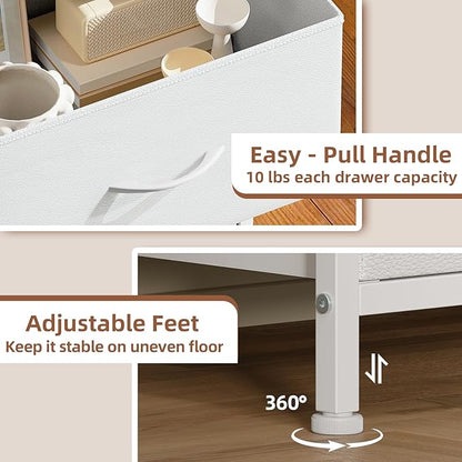 Somdot Tall Dresser for Bedroom, Chest of Drawers Storage Organizer,Steel, Non-Woven Fabric Drawers, Closet Bedside Living Room Entryway Hallway, 11.8"D x 16.5"W x 45.1"H (5 Drawers) White Leather, 1