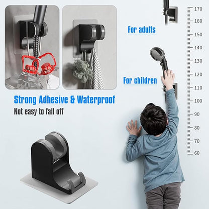 JONKEAN Shower Head Holder Without Drilling, 3m Handheld Shower Head Holder Adhesive, 50°Adjustable Shower Wand Holder Wall Mount, Shower Head Bracket with Hook (Black, 1 Pack)