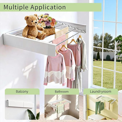 Wall Mounted Drying Rack 31.5'', Foldable Wall Clothes Drying Rack, Space Saving Laundry Drying Rack, Heavy Duty Clothes Drying Rack 5 Rods, Collapsible Clothing Rack for Bathroom Balcony