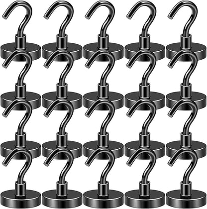 DIYMAG Black Magnetic Hooks, 85 LB Heavy Duty Strong Magnet with Hook, Rare Earth Neodymium Magnets for Hanging, Magnetics Hanger for Curtain, Home, Kitchen, Workplace, 20 Packs