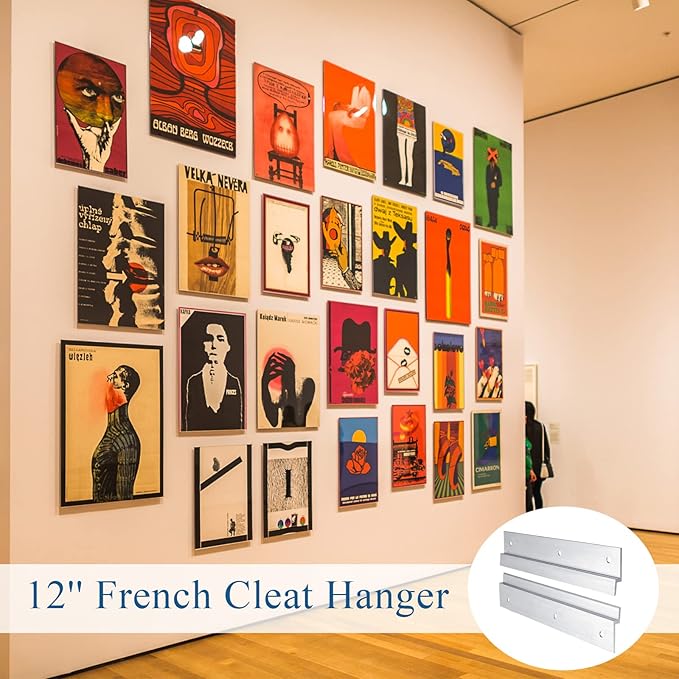 12 Pack French Cleat Hanger Headboard Wall Mounting Brackets Cleat Picture Hanger Kit Z Bar Supports with Plastic Expansion Tube Screws Silicone Dots for Picture Mirror Whiteboard (12 Inch)