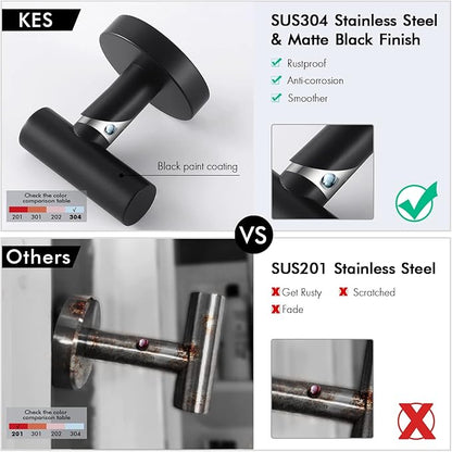 KES Bathroom Towel Hook Robe Hook Shower Kitchen Wall Hanging Hooks Wall Mount SUS 304 Stainless Steel Matt Black 2 Pack, A2164-BK-P2