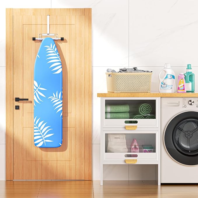Ironing Board Holder Wall Mount/Over The Door Ironing Board Hanger, Laundry Rooms Metal Iron Board Holder Wall Mount for Y or T Leg (Silver)