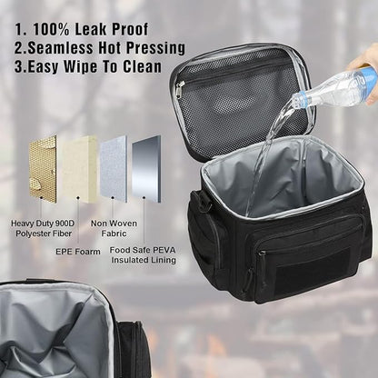 Lunch Box for Men, Tactical Lunch Bag MOLLE Webbing Leakproof Insulated Large Lunch Cooler Women Adult Meal with Adjustable Shoulder Strap Durable Lunch Pail(Black)