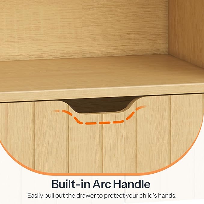 HOOBRO Toy Storage Organizer, Toy Organizers and Storage with 2 Movable Drawers and 5 Cubbies, Kids Bookshelf and Toy Storage for Books or Dolls, Toy Shelf for Playroom, Natural NL88CW01