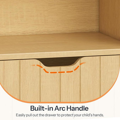 HOOBRO Toy Storage Organizer, Toy Organizers and Storage with 2 Movable Drawers and 5 Cubbies, Kids Bookshelf and Toy Storage for Books or Dolls, Toy Shelf for Playroom, Natural NL88CW01