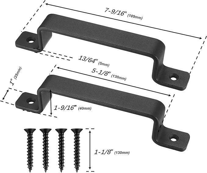Premium Barn Door Handles Black,7.4 inch,2 Packs,Heavy Duty Rustic Metal Pulls for Sliding, Garage,Shed, Gate, Closet, Drawer, Indoor/Outdoor