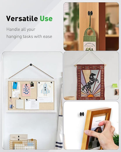 Uniclife 60 Pcs Thumb Tacks, Double Headed Picture Hangers, 4 Size Push Pins for Wall, Picture Hanging Nails, Long Wall Hooks for Pictures Photo Frame Tapestry and Decor, Black