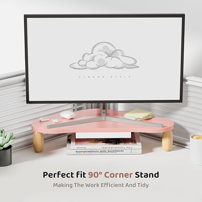 Monitor Stand Riser,Cloud-Shaped Sturdy Wood 16.5In Computer Monitor Riser Wirh Drawer, Multi-Purpose Desktop Organizer Riser for Computer,Laptop,Printer,TV,Pink