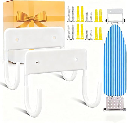 Ironing Board Holder Wall Mount, 5-Inch Wall Mount Ironing Board Hanger, Metal Holder for Laundry Room, Space-Saving & Easy Install,White (2 Pack)