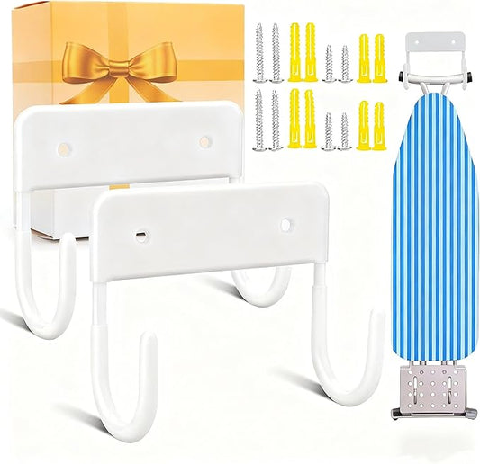 Ironing Board Holder Wall Mount, 5-Inch Wall Mount Ironing Board Hanger, Metal Holder for Laundry Room, Space-Saving & Easy Install,White (2 Pack)