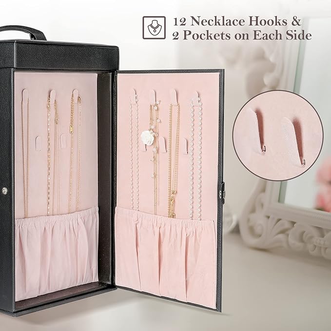 ProCase Large Jewelry Organizer Box for Women, 6 Layers Storage Display Holder Case with Drawers and Dividers for Earrings Necklaces Rings Bracelets, Mother's Day Gift -Black