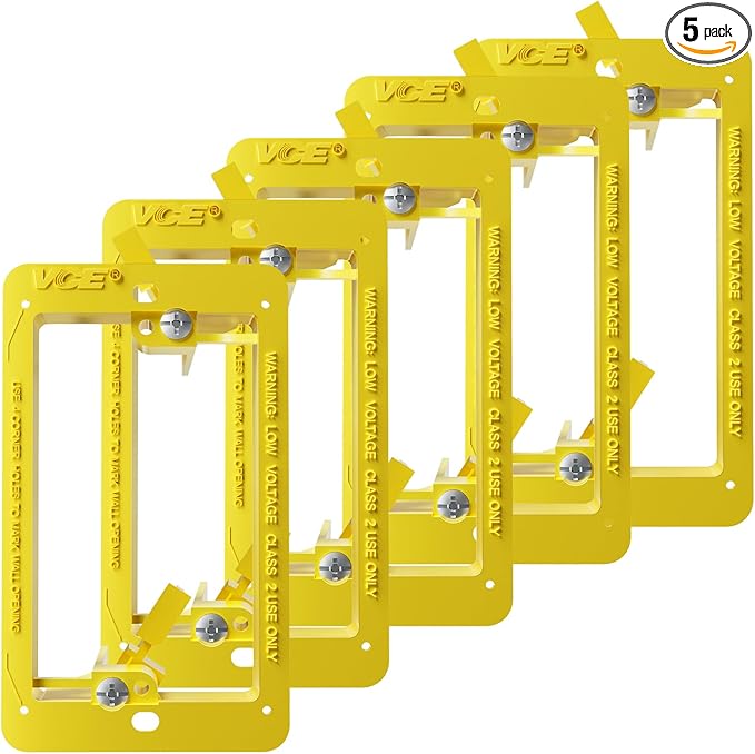 VCE Low Voltage Mounting Bracket (1 Gang, 5 Pack) for Single Gang Wall Plate, Telephone Wires, Network Cables, HDMI, Coaxial, Speaker Cables, Yellow