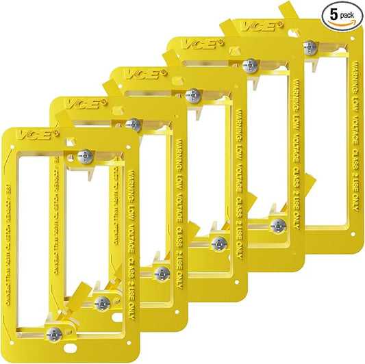 VCE Low Voltage Mounting Bracket (1 Gang, 5 Pack) for Single Gang Wall Plate, Telephone Wires, Network Cables, HDMI, Coaxial, Speaker Cables, Yellow