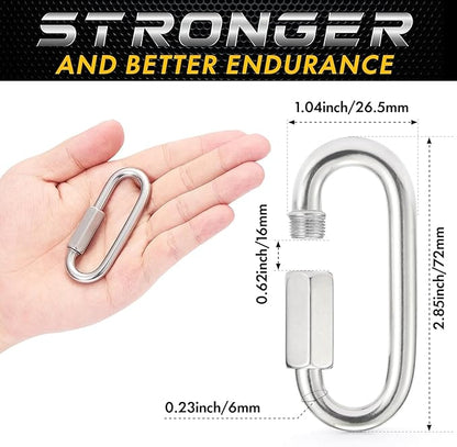 sprookber Stainless Steel Chain Quick Links - 304 Stainless Stee Chain Connector, Screw Carabiner, Chain Hooks, Set of 6
