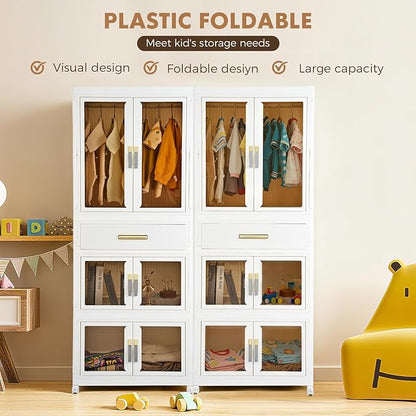 YHB Portable Storage Closet Cabinet, Easy Assembly Wardrobe Organizer with Visualization Doors, Drawers, Hanging Rods, Rolling Wheels for Pet Dog Clothes, Toys, etc for Thanksgiving & Christmas Day