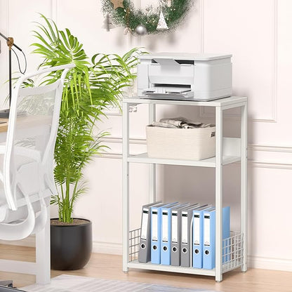 LELELINKY Large White Record Player Stand, 3 Tier 18" Wide Big End Table with Vinyl Storage Up to 130 Albums, Industrial Turntable Printer Tables, Modern Side Tables for Living Room, Bedroom, Office