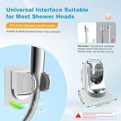 Hibbent Showerhead Holder, Strong Adhesive and Waterproof Handheld Shower Holder and Bracket, Height Adjustable Shower Wand Holder, Wall Mount, No Drilling, Chrome Finish