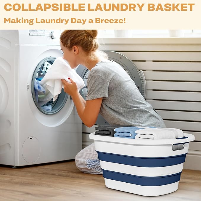43L(11.5Gallon) Collapsible Laundry Basket Plastic, Pop Up Laundry hamper/Storage Container, Foldable Laundry Basket with Large Capacity,Sturdy,Space Saver (Blue, 1 Pack)