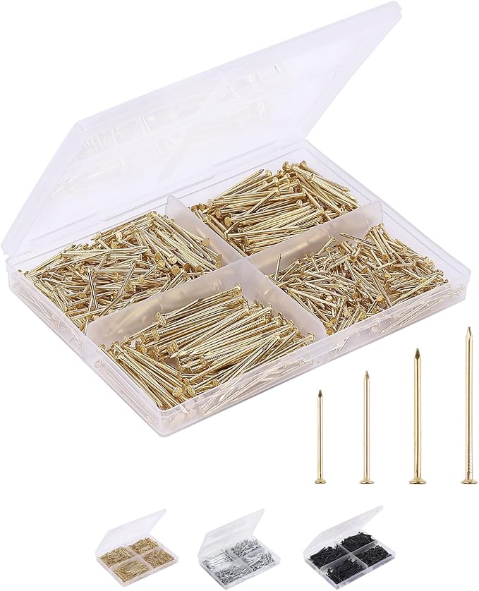 Mr. Pen- Nail Assortment Kit, 600 Pcs, 4 Sizes, Gold, Small Nails, Nails for Hanging Pictures, Finishing Nails, Wall Nails for Hanging, Pin Nails, Hardware Nails, Assorted Nails, Galvanized Nails