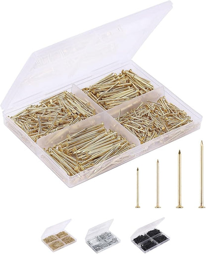 Mr. Pen- Nail Assortment Kit, 600 Pcs, 4 Sizes, Gold, Small Nails, Nails for Hanging Pictures, Finishing Nails, Wall Nails for Hanging, Pin Nails, Hardware Nails, Assorted Nails, Galvanized Nails