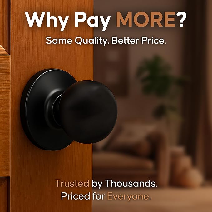 Copper Creek Passage Interior Door Knob – ANSI Grade-3 Certified, Modern Heavy Duty Handle, Easy Install and Reversible for Bedroom, Bathroom & Closets – Matte Black (1 Pack)