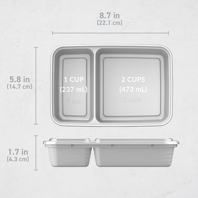 Bentgo Prep - 20-Piece 2-Compartment Reusable Meal Prep Containers with Lids, PFAS & BPA Free Materials, Durable, Microwave, Freezer, & Dishwasher Safe To Go Food Storage (Silver)