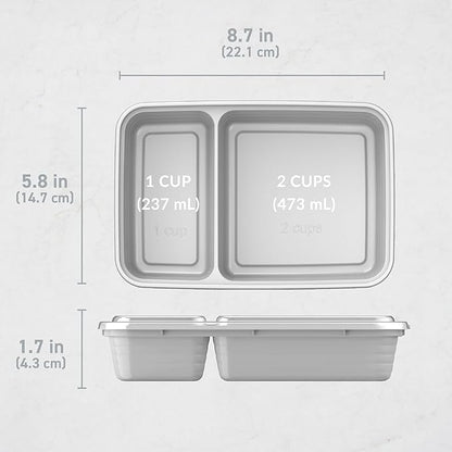 Bentgo Prep - 20-Piece 2-Compartment Reusable Meal Prep Containers with Lids, PFAS & BPA Free Materials, Durable, Microwave, Freezer, & Dishwasher Safe To Go Food Storage (Silver)