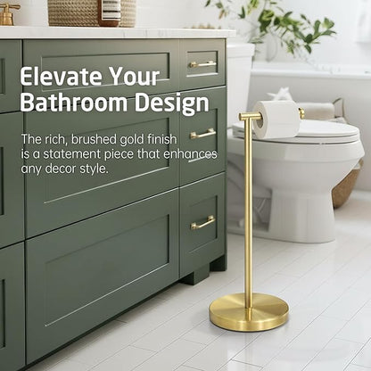 KES Gold Toilet Paper Holder Free Standing SUS 304 Stainless Steel Rustproof Pedestal Lavatory Tissue Roll Holder Floor Stand Modern Brushed Gold Finish, BPH283S1-BZ
