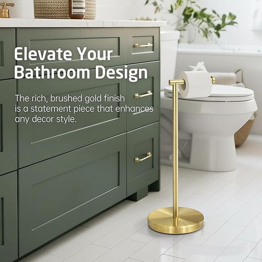 KES Gold Toilet Paper Holder Free Standing SUS 304 Stainless Steel Rustproof Pedestal Lavatory Tissue Roll Holder Floor Stand Modern Brushed Gold Finish, BPH283S1-BZ
