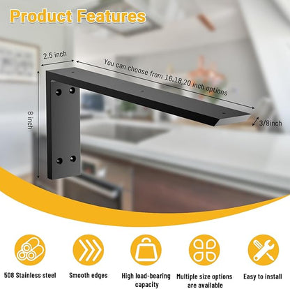 Countertop Support Bracket 18 inch 4 Pack (3/8" Thick),Premium Heavy Duty Granite Countertop Brackets 18"x8"x2.5",Shelf L Bracket Mantel Corbels for Quartz,Wood,Concrete and Laminate Countertops