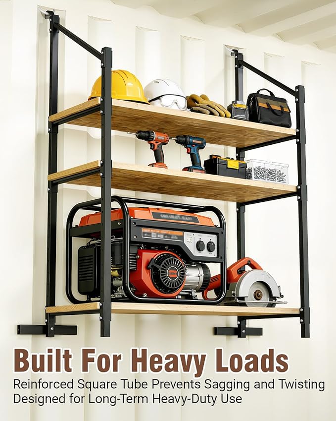 Heavy Duty Shipping Container Shelving Brackets, 3-Layer Cargo Container Shelves Shelf for DIY Storage System, Steel Rack Support for Tools Equipment Garage Farm Workshop, Sets of 4