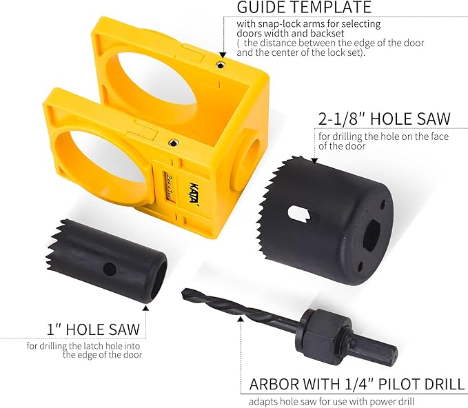 KATA 1-3/8" - 1-3/4" Door Lock Installation Kit for Wooden Doors with Guide Template, Door Lock Hole Saw, Carbon Steel