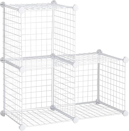 Rubbermaid 3 Piece Storage Wire Stackable Cube Set Easy Assemble White for Closet/Bookshelf/Toys Multi-Use Home Organizer