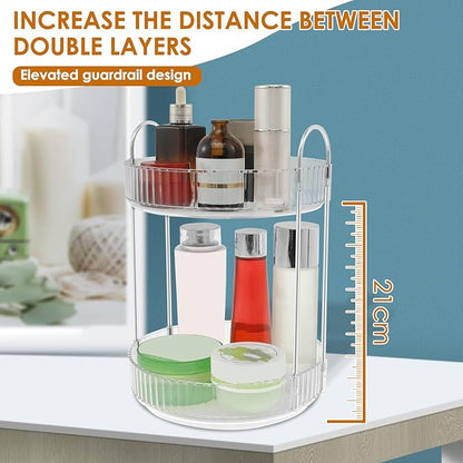 360° Rotating Bathroom Countertop Organizer, 2-Tier Makeup Organizer, Multi-Function Skincare Organizer, Large Capacity Rotating Cosmetic Organizer, Rotating Vanity Organizer for Countertop (1)