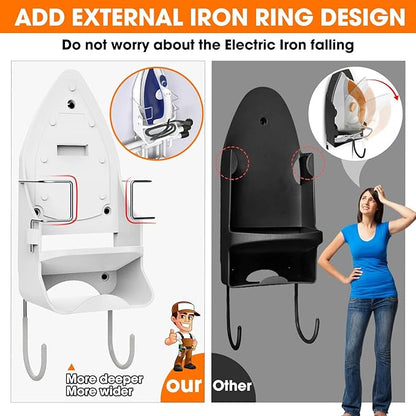 Wall Mount Iron,Ironing Board Hanger for Household Bathroom and Laundry Room, Electric Iron Holder with Hook-for Max 5.4" (White)