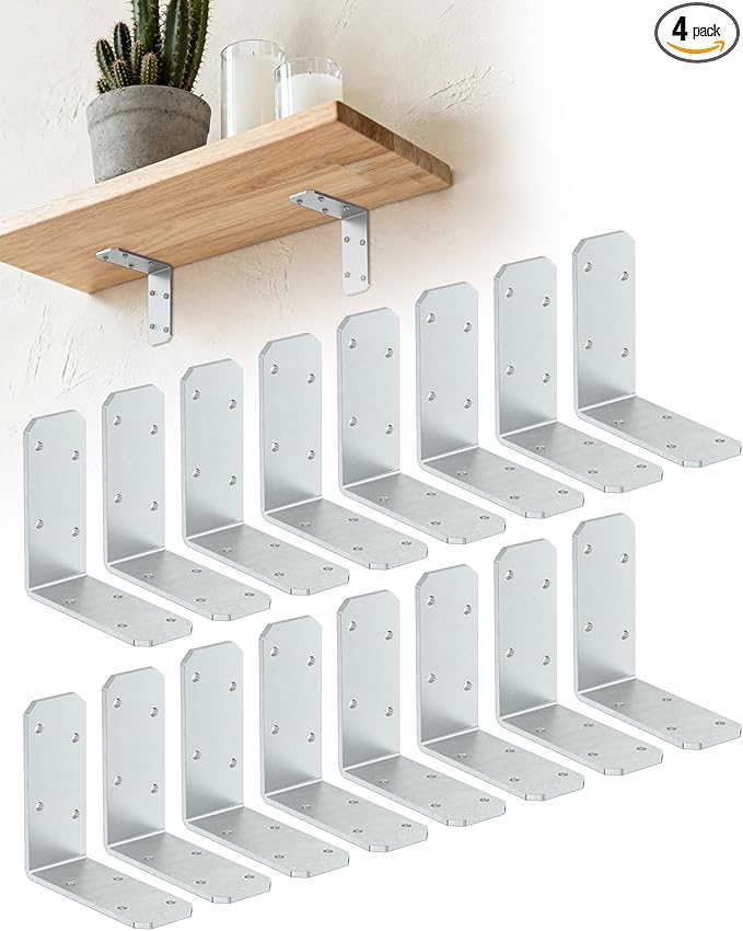 3"x3" L Brackets, 90 Degree Angle Iron, Heavy Duty Steel Corner Brace for Wood Shelves, Post, Floating Shelves, Desk (Galvanized-16 Pcs)
