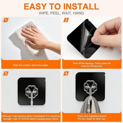 DDMY Adhesive Hooks for Hanging Heavy Duty 2026 Upgraded Black 24 Pack Sticky Wall Hooks 50lbs(Max) Reusable No Damage Hook Super Strong Waterproof for Bathroom, Kitchen, Home, Office and Outdoor