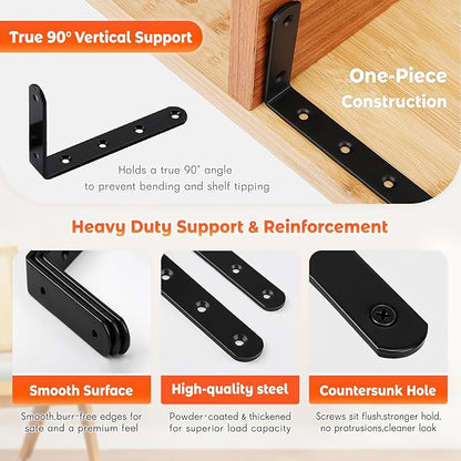 Corner Brace 4 Pcs Shelf Bracket Heavy Duty Black Steel L Corner Brace, Decorative Joint Angle Bracket for Shelf 5 InchX3 Inch Shelves Wall Hanging Bracket with Screws (125X75mm(5 InchX3 Inch)(4PCS)
