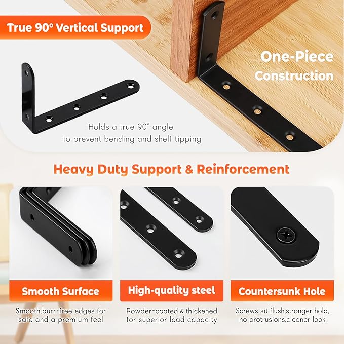 WINKER Corner Brace 12Pcs Shelf Bracket Heavy Duty Black Steel L Corner Brace, Decorative Joint Angle Bracket for Shelf 5 InchX3 Inch Shelves Wall Hanging Bracket with Screws5 InchX3 Inch(12PCS))