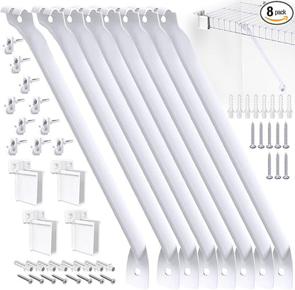 8 Pcs 12 Inch Wire Shelf Brackets, Metal Support Brackets with 10 Wire Shelf Clips and 4 End Brackets, Wire Closet Support Shelving for Closet Shelves Racks and Wardrobe