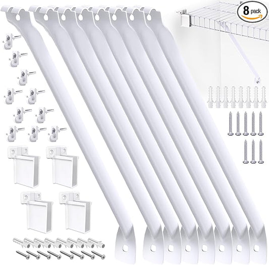 8 Pcs 12 Inch Wire Shelf Brackets, Metal Support Brackets with 10 Wire Shelf Clips and 4 End Brackets, Wire Closet Support Shelving for Closet Shelves Racks and Wardrobe