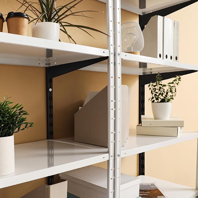 8 Pcs Black Twin Rail Upright Wall Shelving System 25 Inch with Adjustable Shelf Bracket 11.5 Inch Heavy Duty Storage Rack Metal Support System for Kitchen Closet Home Indoor