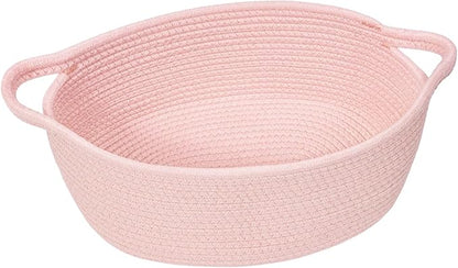 Goodpick Small Woven Basket for Gifting, Small Storage bins for Toys, Baby Gift Baskets for Nursery, Pink Rope Basket for Gifts, Decorative Baskets with Handles, 12" x 8" x 5"