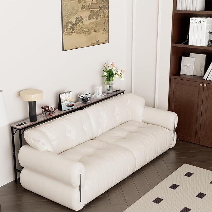 Aduanbang 78.7 inch Narrow Console Table with Outlet, Sofa Table Set of 2, Behind Couch Table, Long Entryway Tables with Charging Station, for Living Room, Rustic Brown